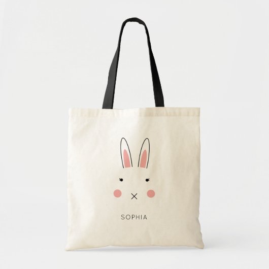 Schattige konijn gezicht aangepaste naam Canvas ta Tote Bag (Voorkant)