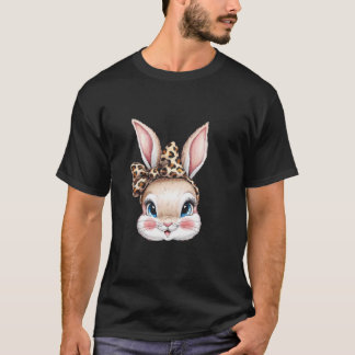 Schattige konijn gezicht luipaard coquette boog me t-shirt