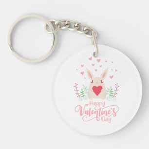 Schattige konijn Happy Valentine's Day   Button Sl Sleutelhanger