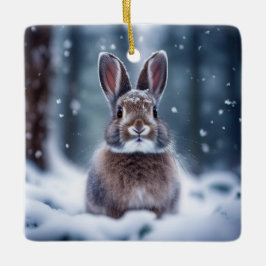 Schattige konijn in besneeuwd bos Keramische Ornam Keramisch Ornament