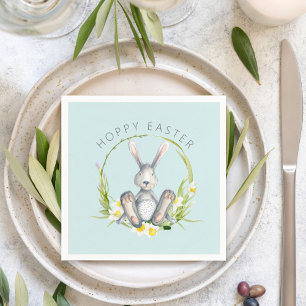 Schattige konijn in bloemenkrans hoppy paasfeest servet