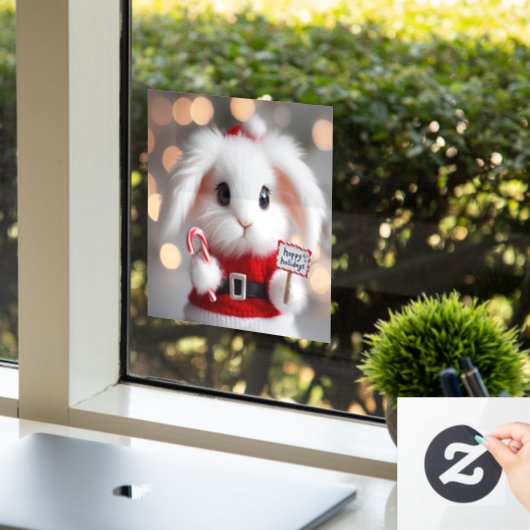 Schattige konijn in een kerstkostuum raamsticker (Kantoor)