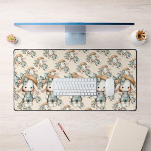 Schattige konijn in Overalls met Straw Pet & Bow Bureaumat