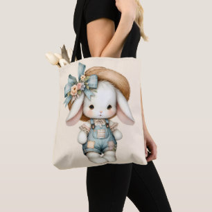 Schattige konijn in Overalls met Straw Pet & Bow Draagtas