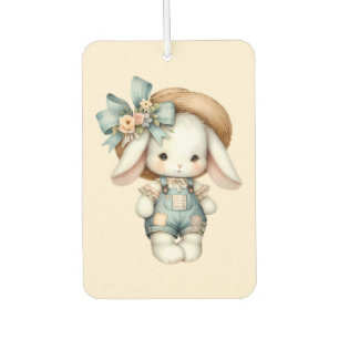 Schattige konijn in Overalls met Straw Pet & Bow Luchtverfrisser