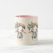 Schattige konijn in Overalls met Straw Pet & Bow Mok (Midden)