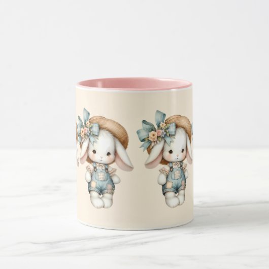Schattige konijn in Overalls met Straw Pet & Bow Mok (Midden)