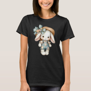 Schattige konijn in Overalls met Straw Pet & Bow T-shirt