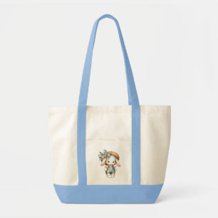 Schattige konijn in Overalls met Straw Pet & Bow Tote Bag