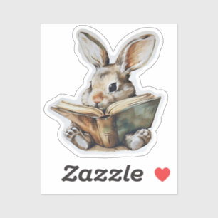 Schattige konijn lezen boek retro kinderen sticker