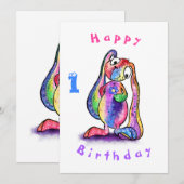 Schattige konijn met bloem Baby Verjaardag Kaart (Voorkant / Achterkant)