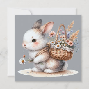 Schattige konijn met bloemen Waterverf Art Kaart
