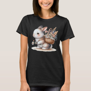 Schattige konijn met bloemen Waterverf Art T-shirt