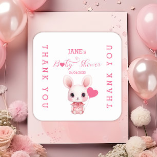 Schattige konijn met roze ballon meisje Baby showe Vierkante Sticker