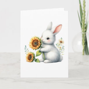 Schattige konijn met zonnebloem All-Occasion Groet Kaart