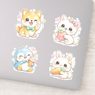 Schattige Konijn, Pinguïn & Shiba Inu Pastel Kawai Sticker
