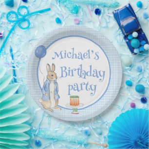 Schattige Konijn Plaid Boys Verjaardagsfeest Papieren Bordje