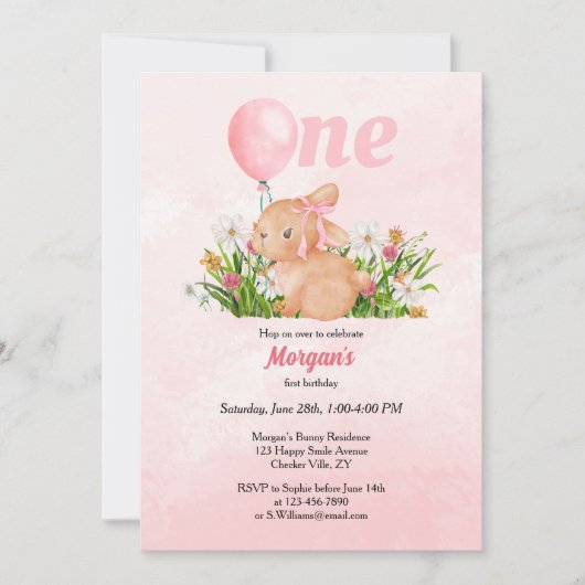 Schattige konijn verandert een roze meisjes 1e ver kaart (Voorkant)