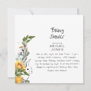 Schattige Konijn Zonnebloem Baby shower Kaart