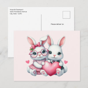 Schattige konijnen delen een hart briefkaart