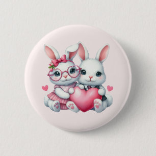 Schattige Konijnen Delen een Hart Ronde Button 5,7 Cm