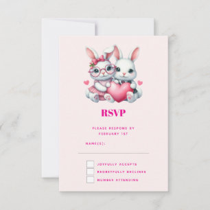Schattige konijnen delen een hart RSVP kaartje