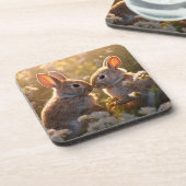 Schattige konijnen in Spring Meadow Design Bier Onderzetter (Linkerzijde)