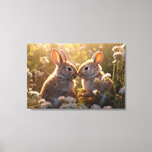 Schattige konijnen in Spring Meadow Design Canvas Afdruk (Voorkant)