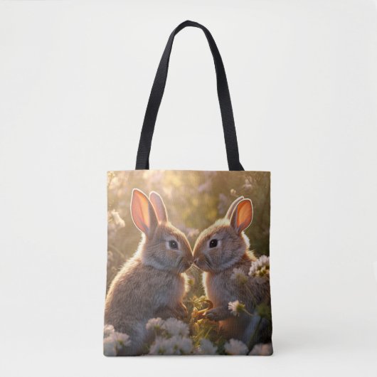 Schattige konijnen in Spring Meadow Design Draagtas (Voorkant)