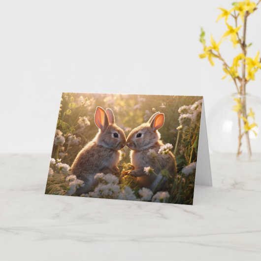 Schattige konijnen in Spring Meadow Design Kaart (Gele Bloem)