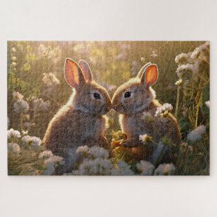 Schattige konijnen in Spring Meadow Design Legpuzzel