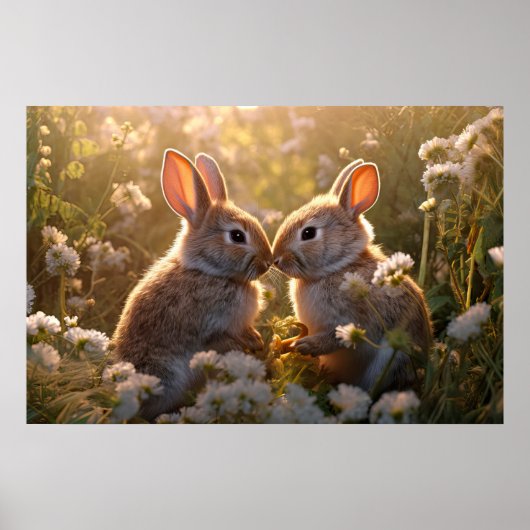 Schattige konijnen in Spring Meadow Design Poster (Voorkant)