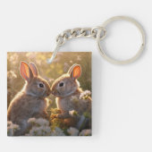 Schattige konijnen in Spring Meadow Design Sleutelhanger (Achterkant)