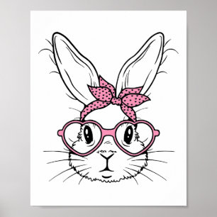 Schattige konijnengezicht met Bandana Heart Gles E Poster