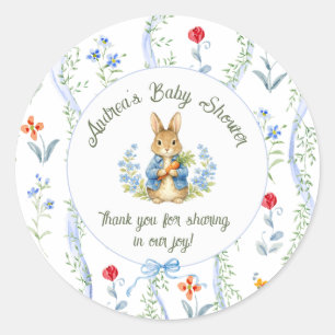 Schattige Konijnenjongen Bloem blauwe strik baby s Ronde Sticker