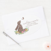 Schattige Konijnenkonijn Bloemen Mailing/Retouradr Ovale Sticker (Envelop)