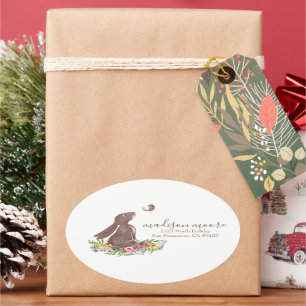 Schattige Konijnenkonijn Bloemen Mailing/Retouradr Ovale Sticker