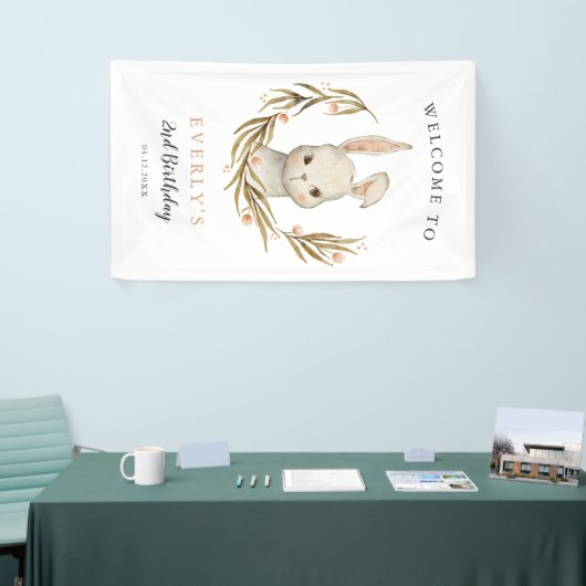 Schattige Konijnenkonijn Meisje Verjaardagsfeestje Spandoek (Beurs)