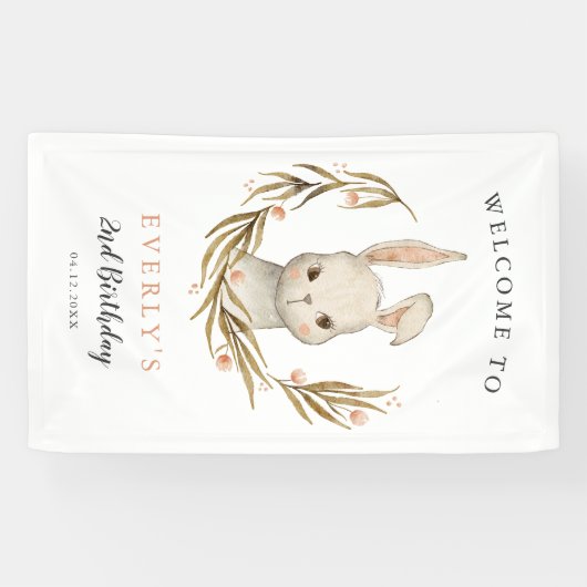 Schattige Konijnenkonijn Meisje Verjaardagsfeestje Spandoek (Horizontaal)