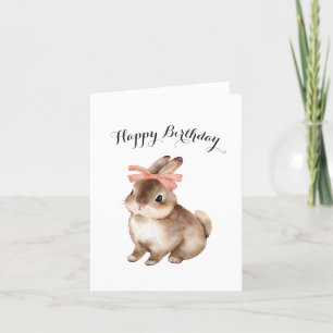 Schattige konijnenkonijn roze boog Happy Birthday Feestdagen Kaart