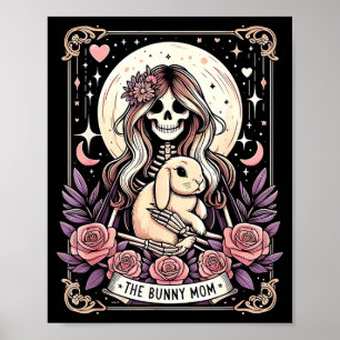 Schattige konijnenmoeder tarotkaart skelet maan me poster