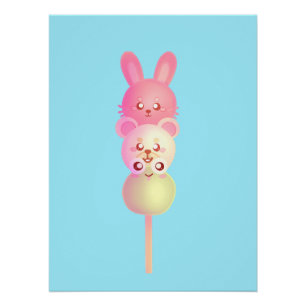 Schattige konijntje, Beer en kikker Dango Glossy P Perfect Poster