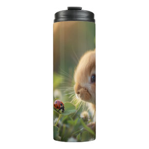 Schattige konijntje en een lieveheersbeestje op he thermosbeker