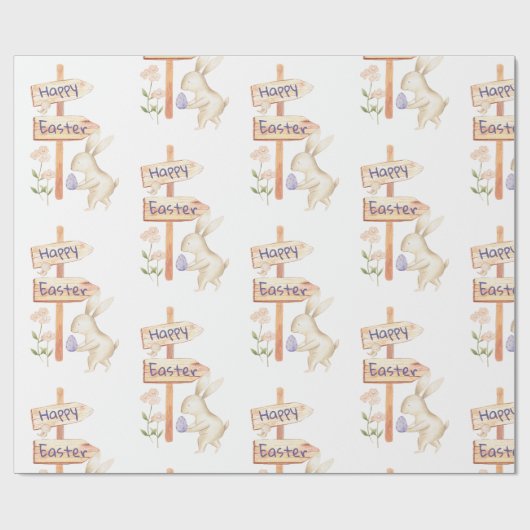 Schattige konijntje en ei gelukkig Pasen Cadeaupapier (Vlak)