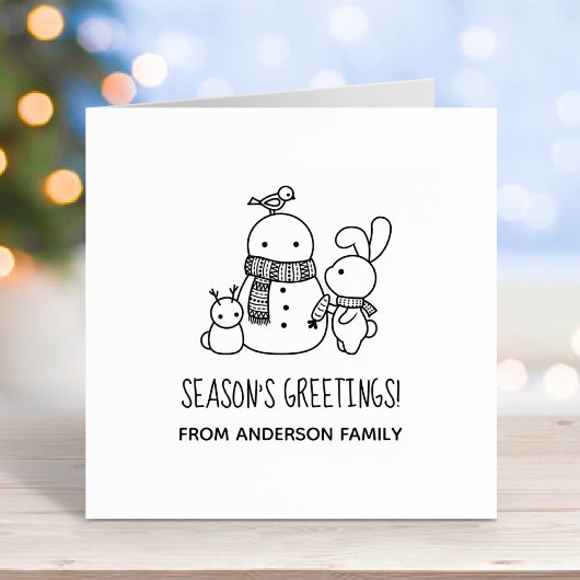 Schattige Konijntje en Sneeuwman Seizoenen Groeten Rubberstempel