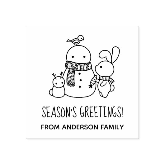 Schattige Konijntje en Sneeuwman Seizoenen Groeten Rubberstempel (Afrduk)