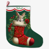 Schattige konijntje gluren grote kerstsok (Voorkant)