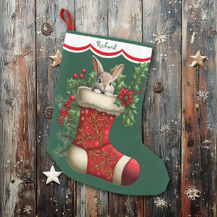 Schattige konijntje gluren grote kerstsok