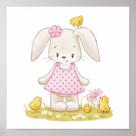 Schattige konijntje meisje in roze jurk en kawaii  poster