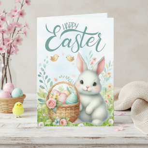Schattige konijntje met mandje op maat Happy Easte Feestdagen Kaart